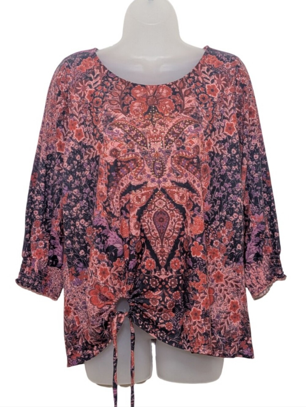 Farmers Market | Floral Tie-Hem Scoop Neck Tunic | Pink Floral | Bohemian | Chic
